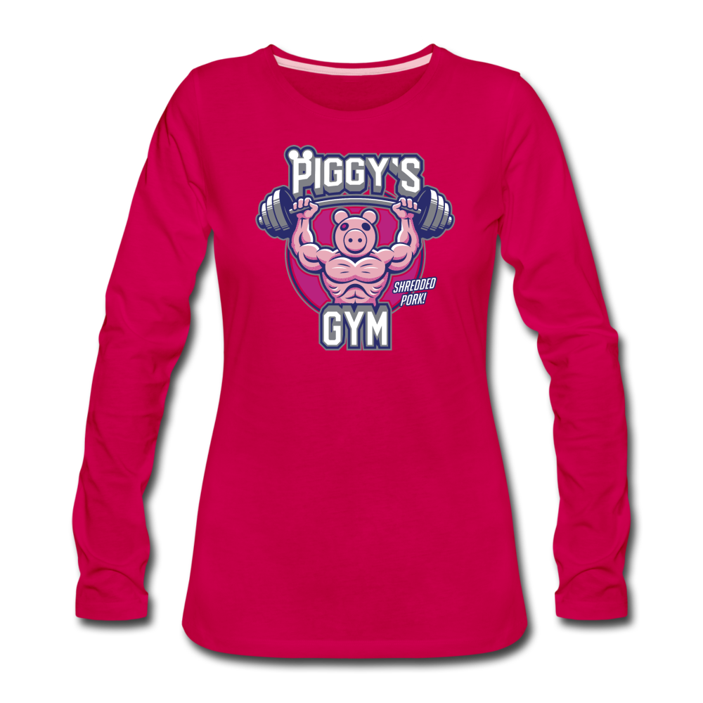 Piggy's Gym Long-Sleeve T-Shirt (Womens) - dark pink