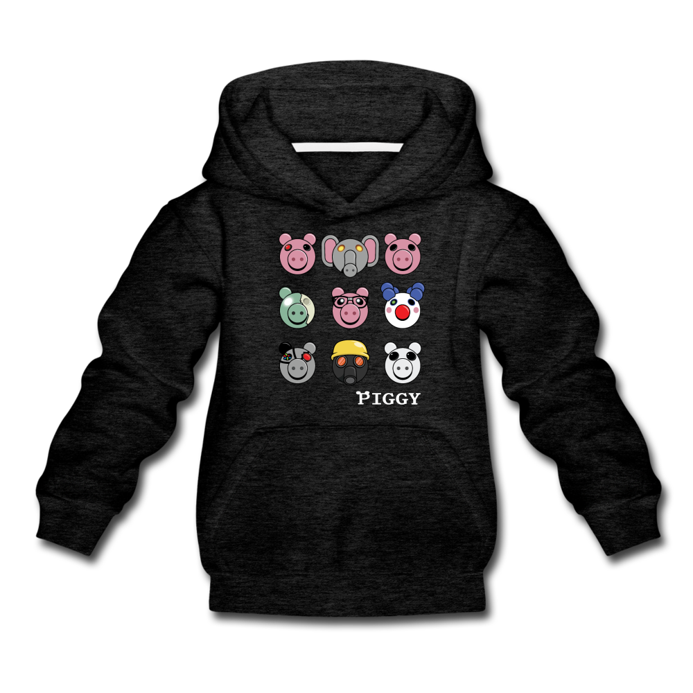 Piggy Faces Hoodie - charcoal gray