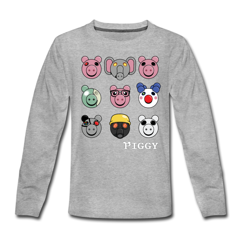Piggy Faces Long-Sleeve T-Shirt - heather gray