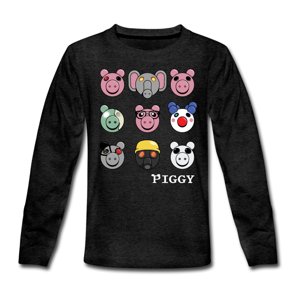Piggy Faces Long-Sleeve T-Shirt - charcoal gray