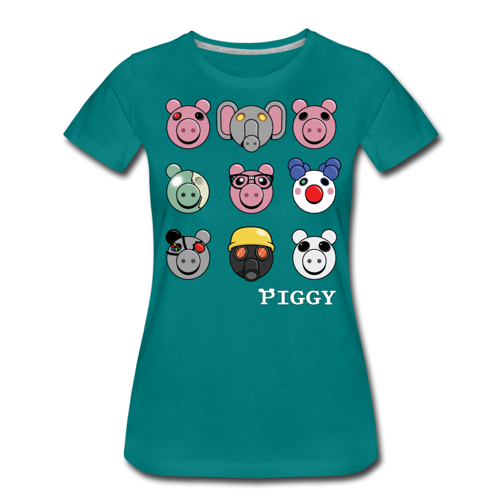 Piggy Faces T-Shirt (Womens) - teal