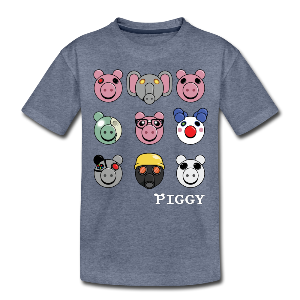 Piggy Faces T-Shirt - heather blue