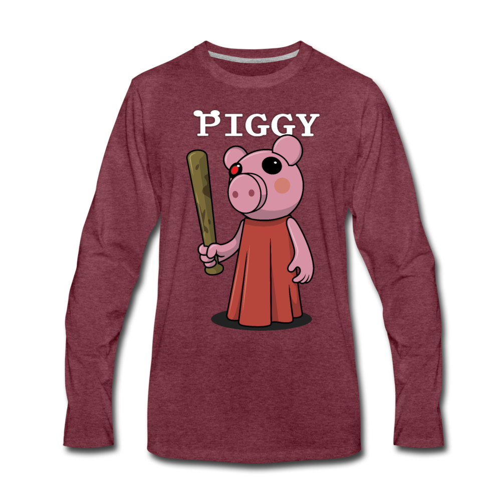 Piggy Logo Long Sleeve T-Shirt (Mens) - heather burgundy