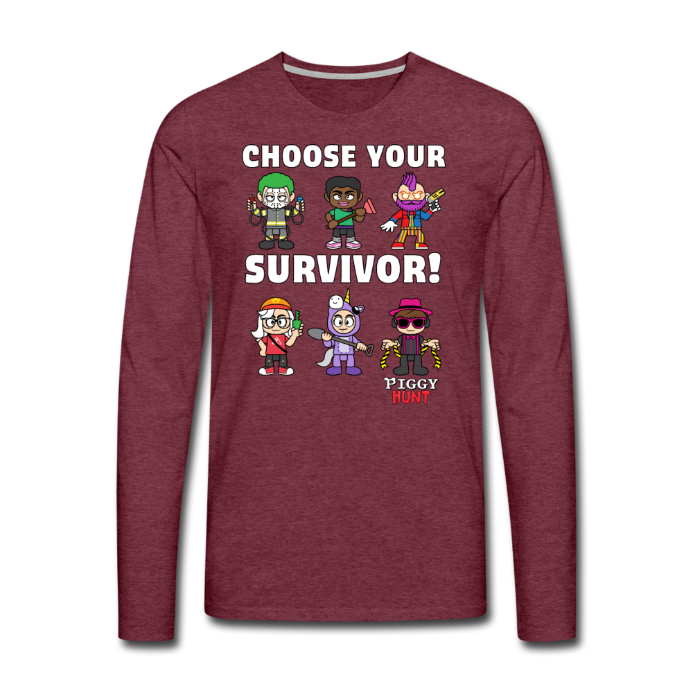 PIGGY: Hunt - Which Survivor? Long-Sleeve T-Shirt (Mens) - heather burgundy