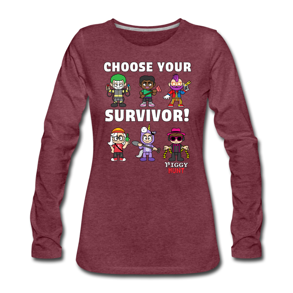 PIGGY: Hunt - Which Survivor? Long-Sleeve T-Shirt (Womens) - heather burgundy
