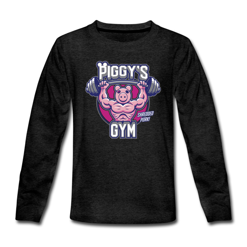 Piggy's Gym Long-Sleeve T-Shirt - charcoal gray