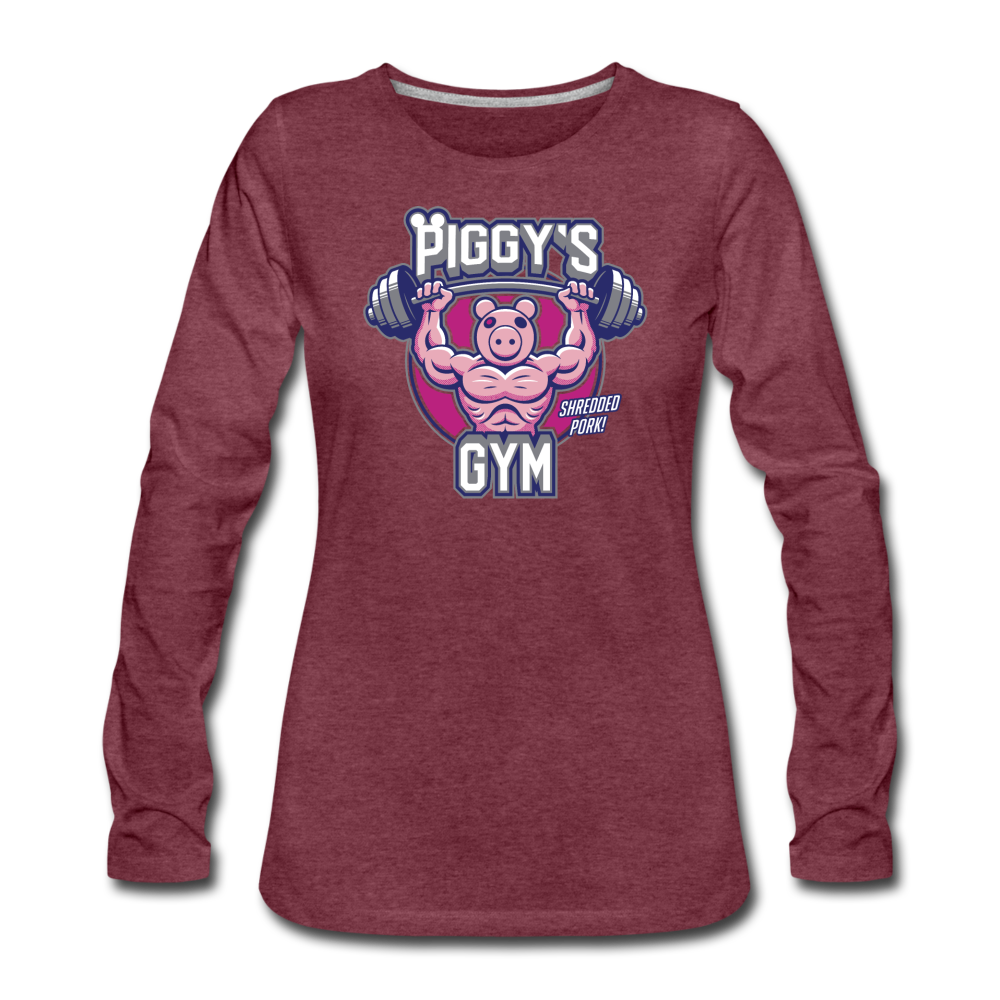 Piggy's Gym Long-Sleeve T-Shirt (Womens) - heather burgundy