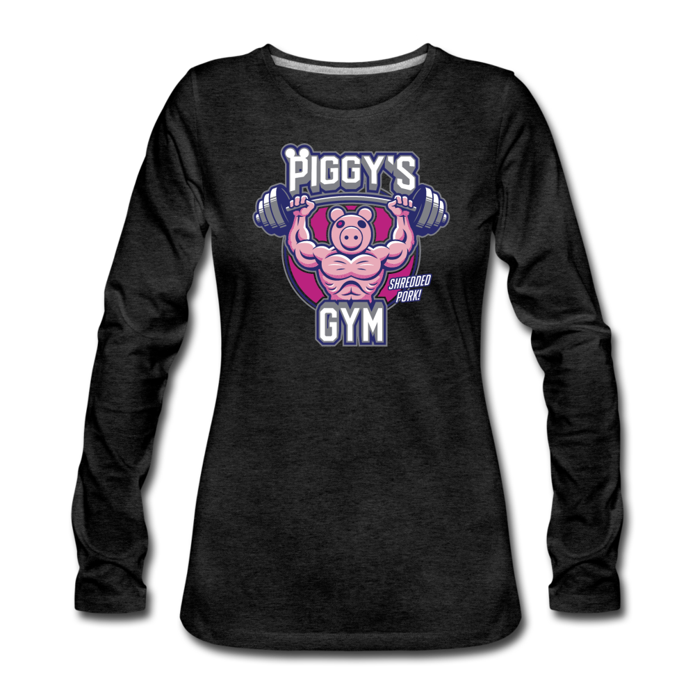 Piggy's Gym Long-Sleeve T-Shirt (Womens) - charcoal gray