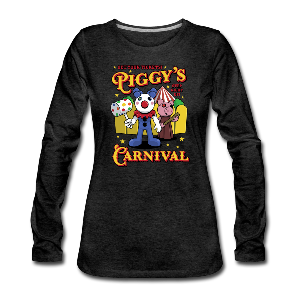 Piggy's Carnival Long Sleeve T-Shirt (Womens) - charcoal gray