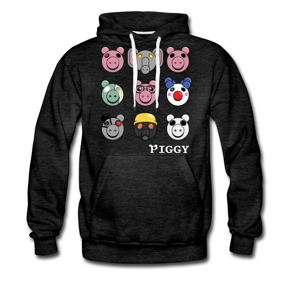 Piggy Faces Hoodie (Mens) - charcoal gray