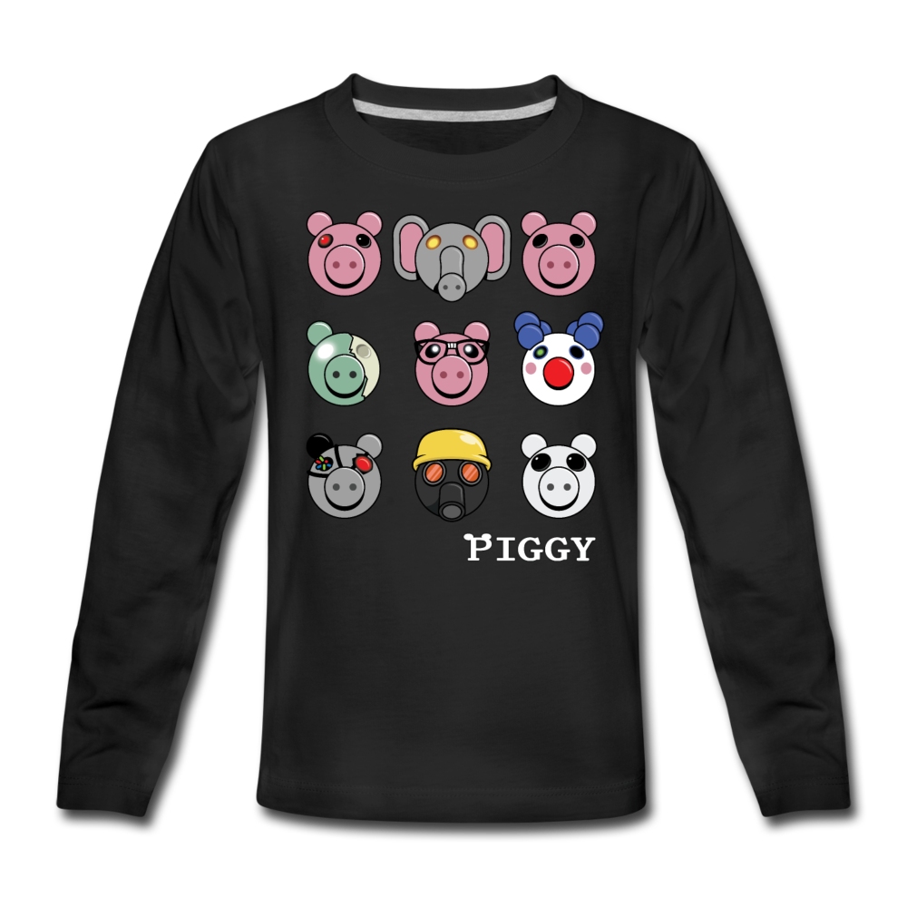 Piggy Faces Long-Sleeve T-Shirt - black