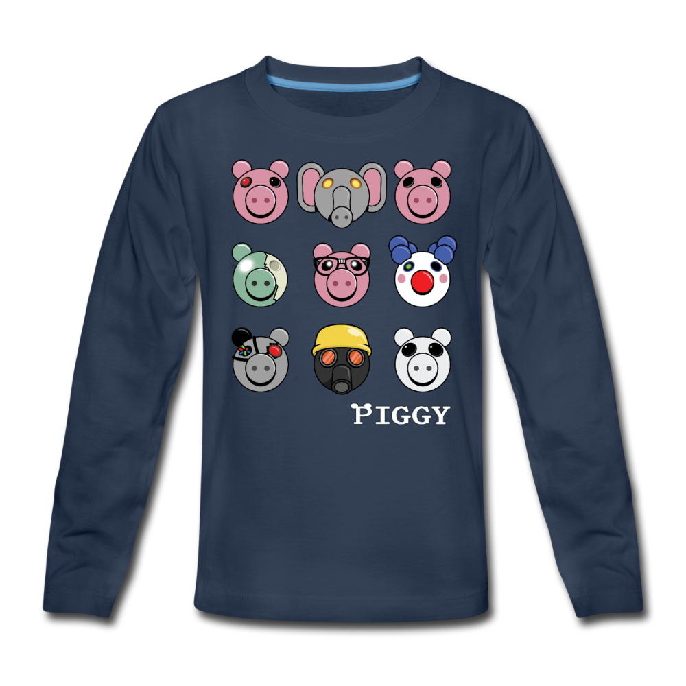 Piggy Faces Long-Sleeve T-Shirt - navy