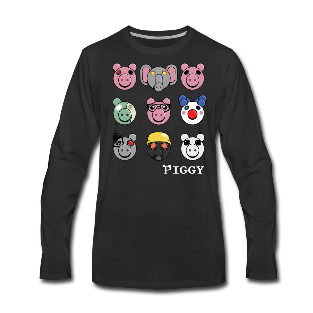 Piggy Faces Long-Sleeve T-Shirt (Mens) - black