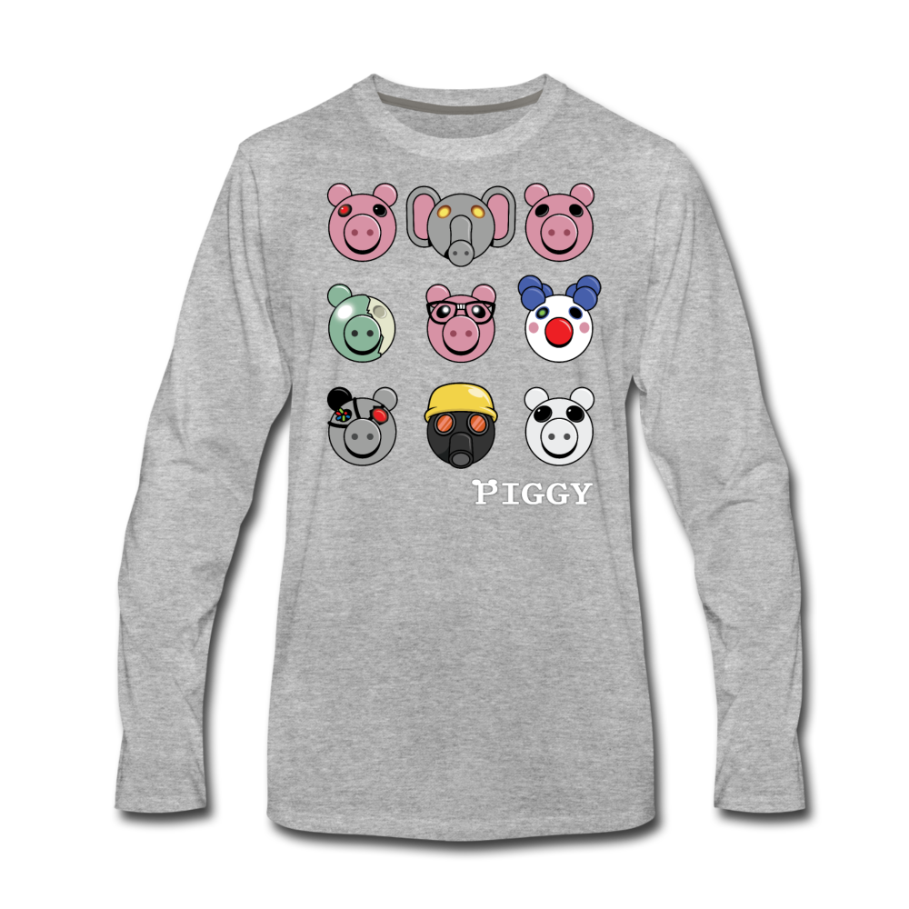 Piggy Faces Long-Sleeve T-Shirt (Mens) - heather gray