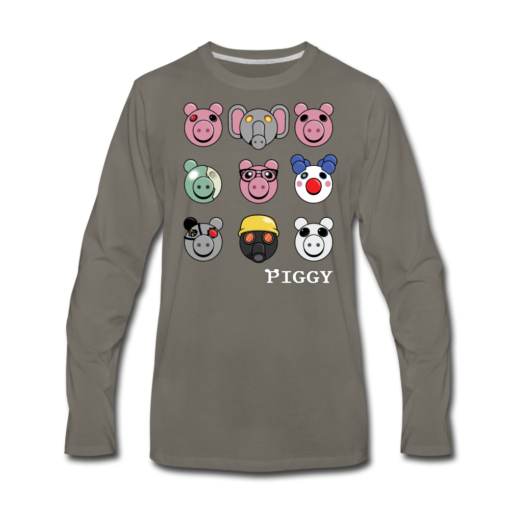 Piggy Faces Long-Sleeve T-Shirt (Mens) - asphalt gray