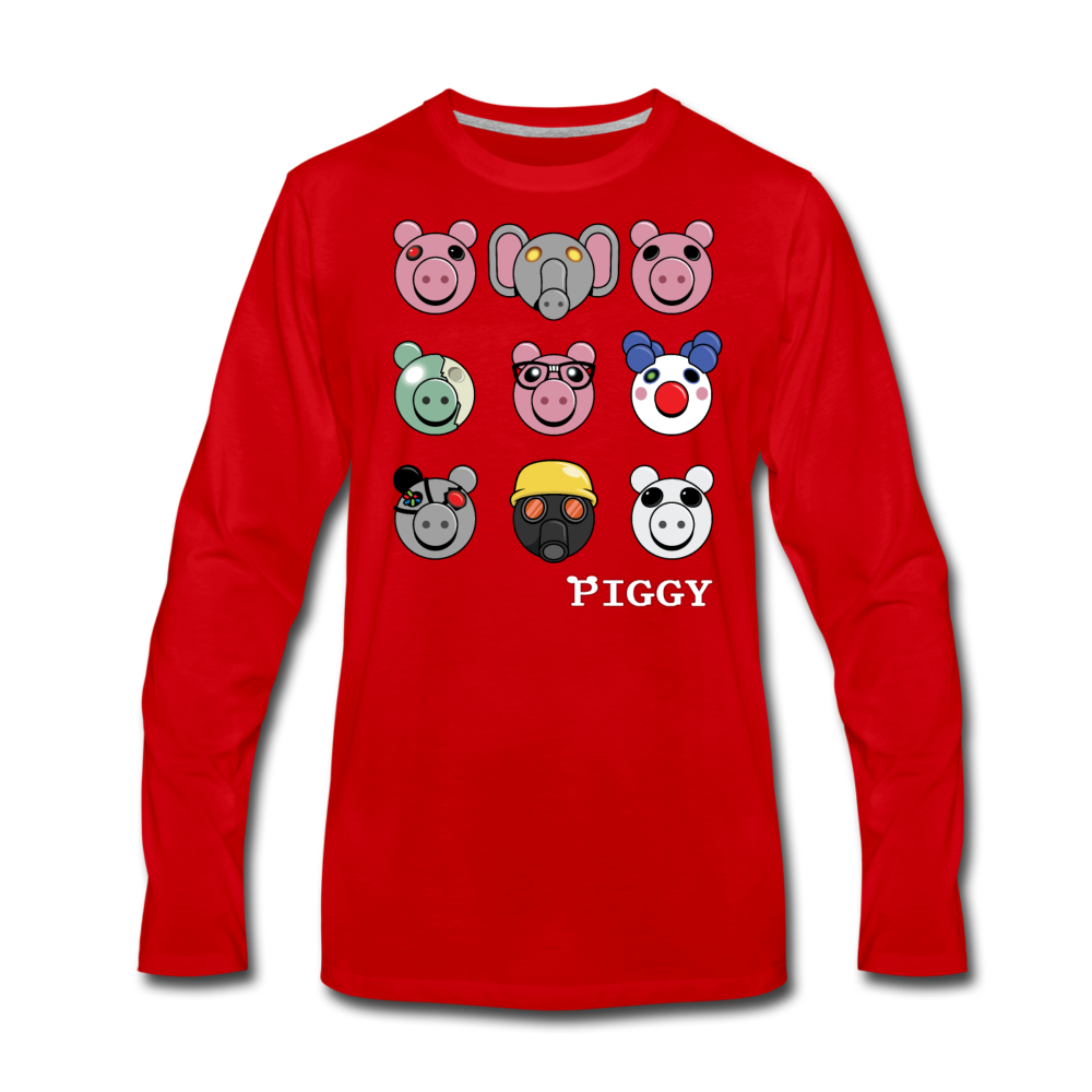 Piggy Faces Long-Sleeve T-Shirt (Mens) - red