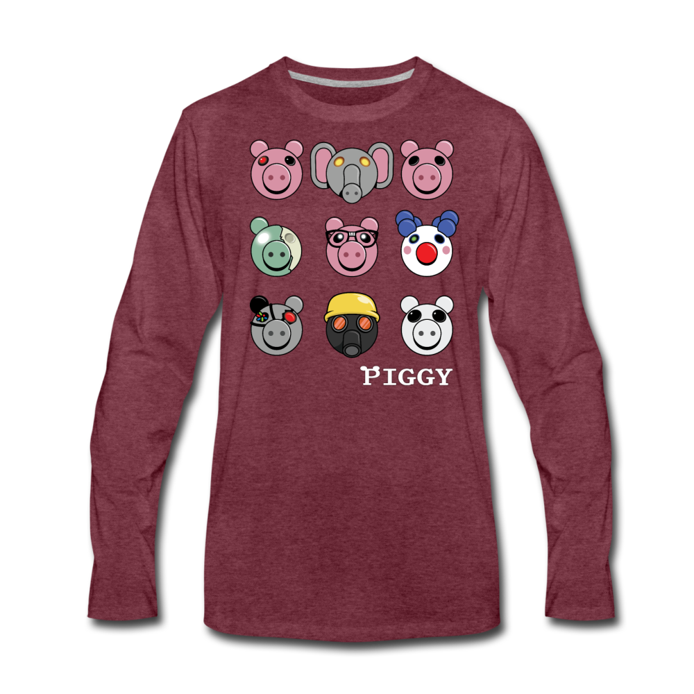 Piggy Faces Long-Sleeve T-Shirt (Mens) - heather burgundy