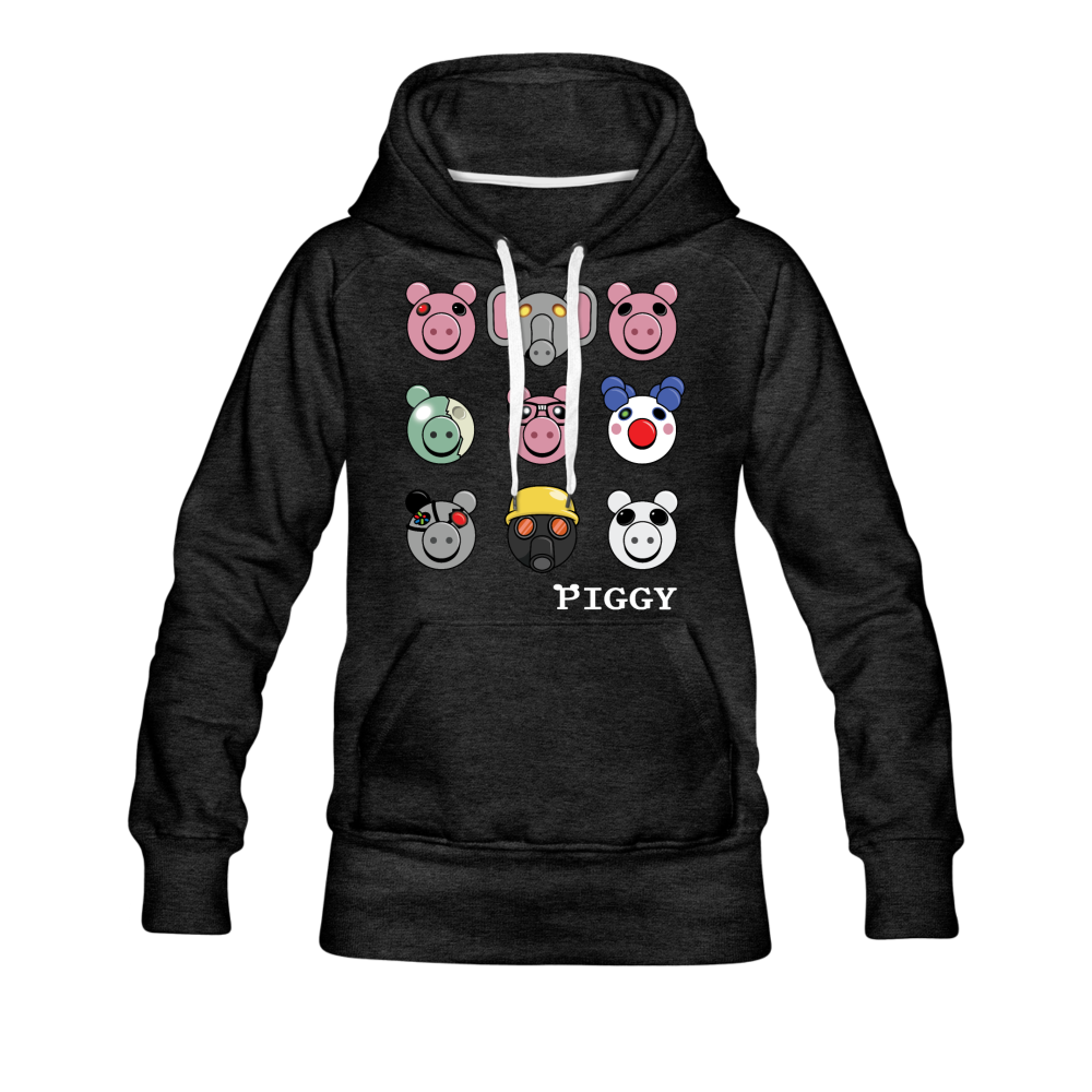 Piggy Faces Hoodie (Womens) - charcoal gray