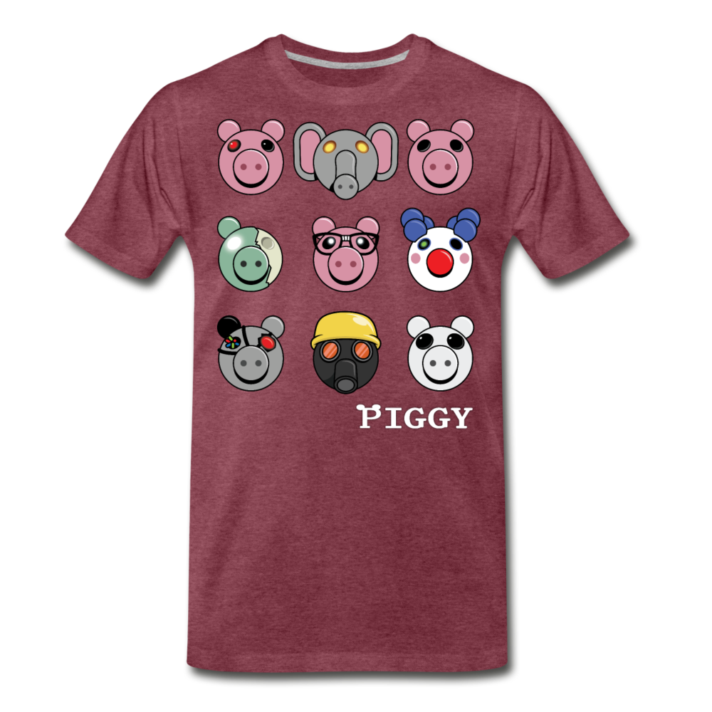 Piggy Faces T-Shirt (Mens) - heather burgundy