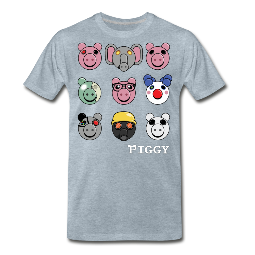 Piggy Faces T-Shirt (Mens) - heather ice blue