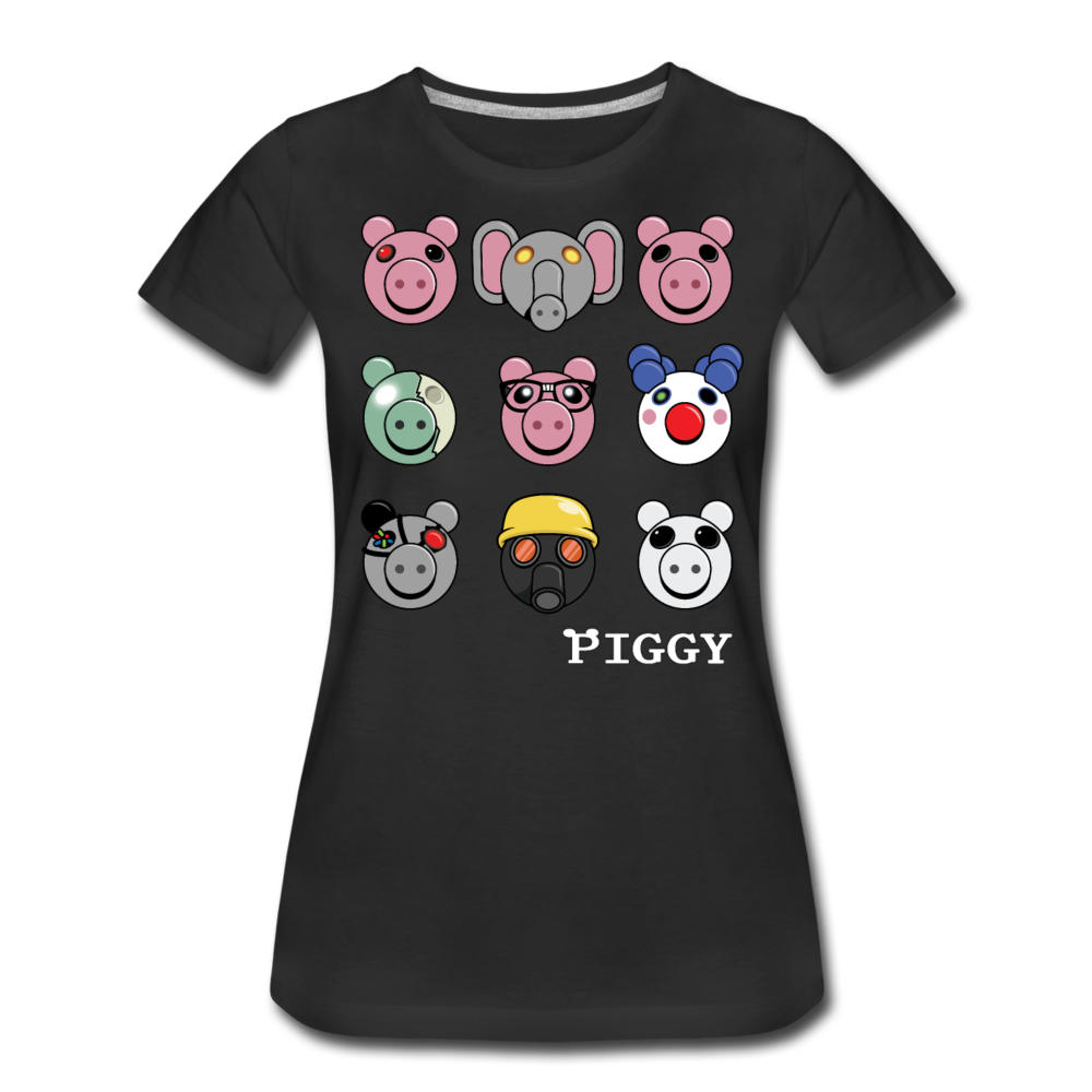 Piggy Faces T-Shirt (Womens) - black