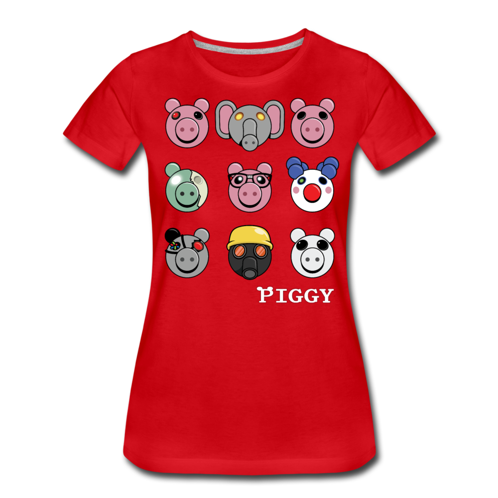 Piggy Faces T-Shirt (Womens) - red