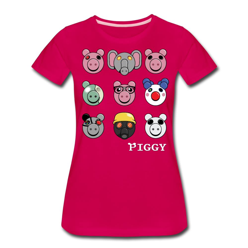 Piggy Faces T-Shirt (Womens) - dark pink