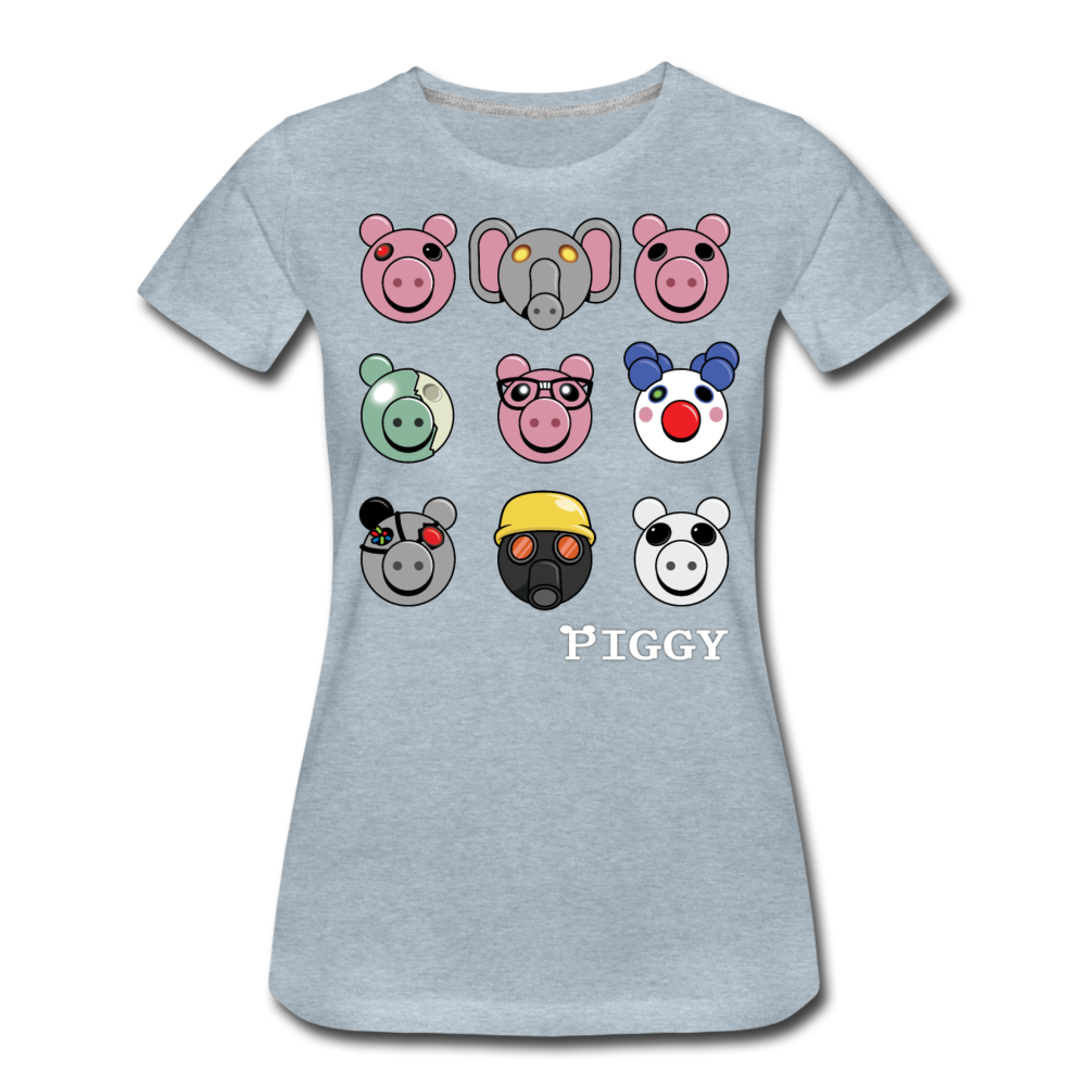 Piggy Faces T-Shirt (Womens) - heather ice blue