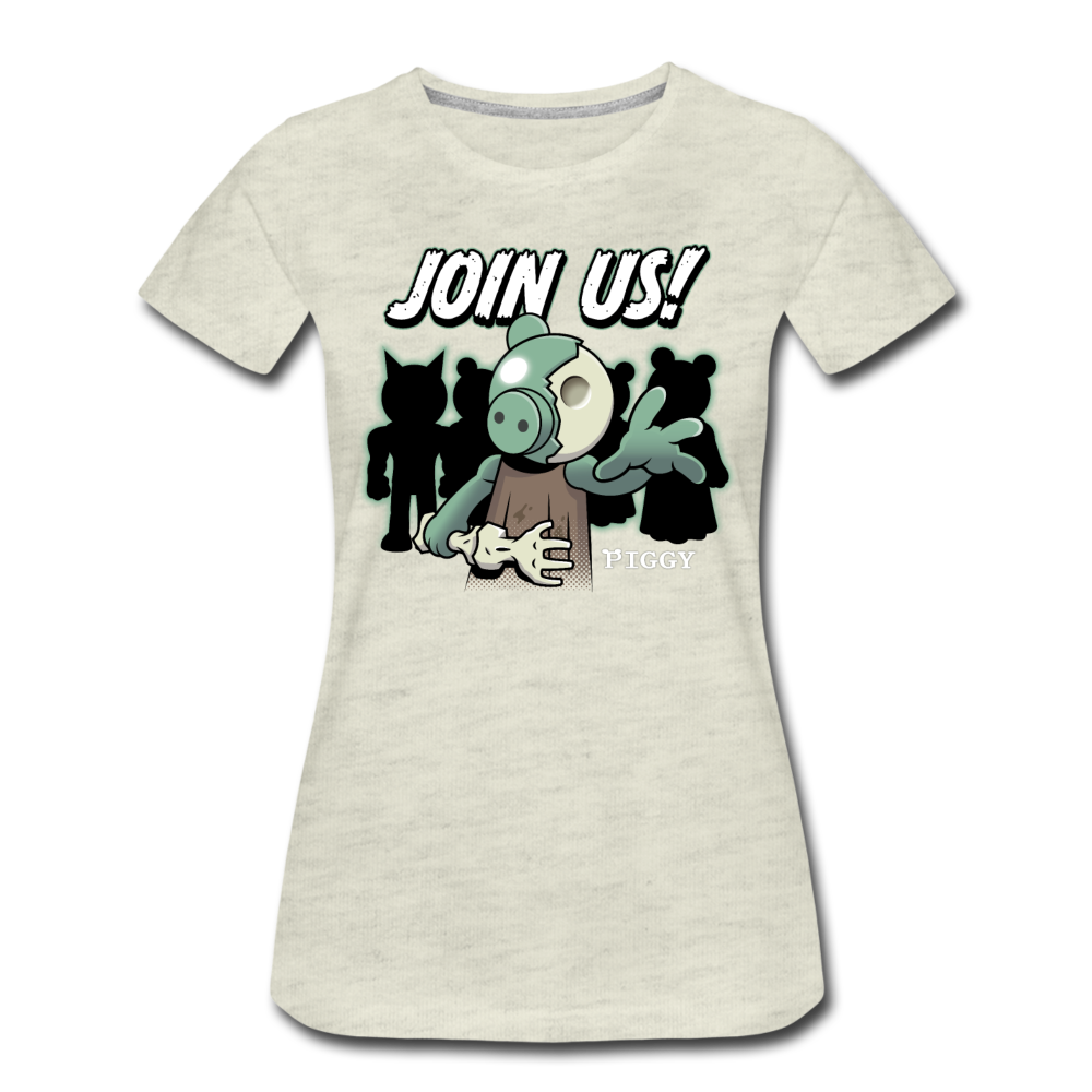 Piggy Join Us! T-Shirt (Womens) - heather oatmeal