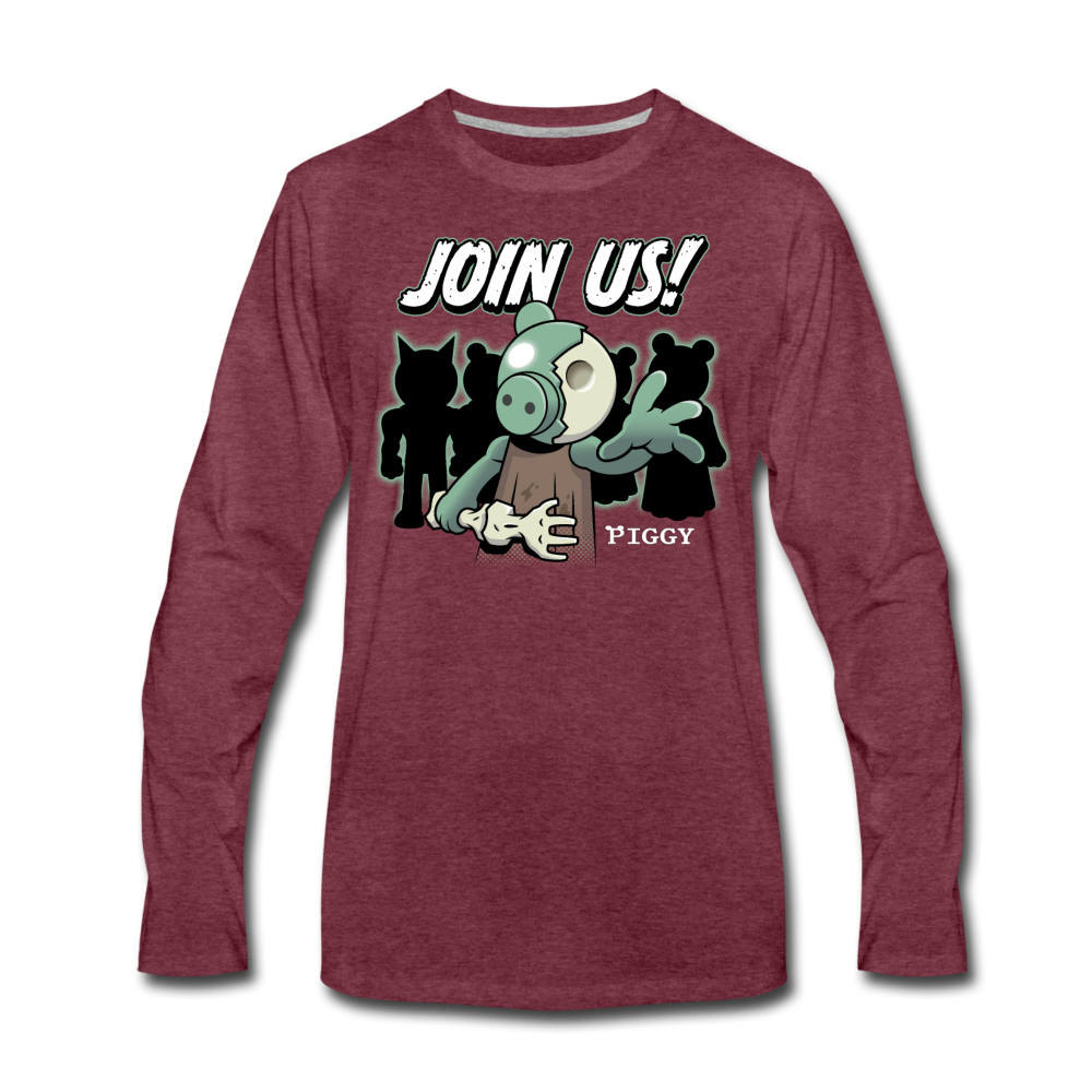 Piggy Join Us! Long-Sleeve T-Shirt (Mens) - heather burgundy