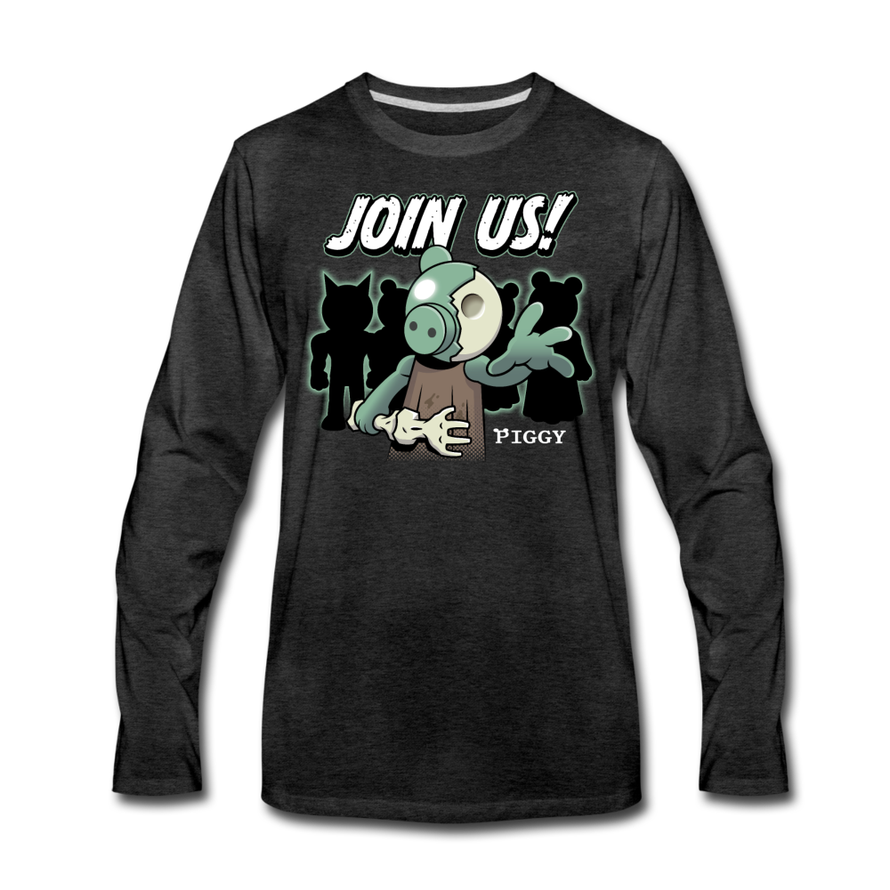 Piggy Join Us! Long-Sleeve T-Shirt (Mens) - charcoal gray