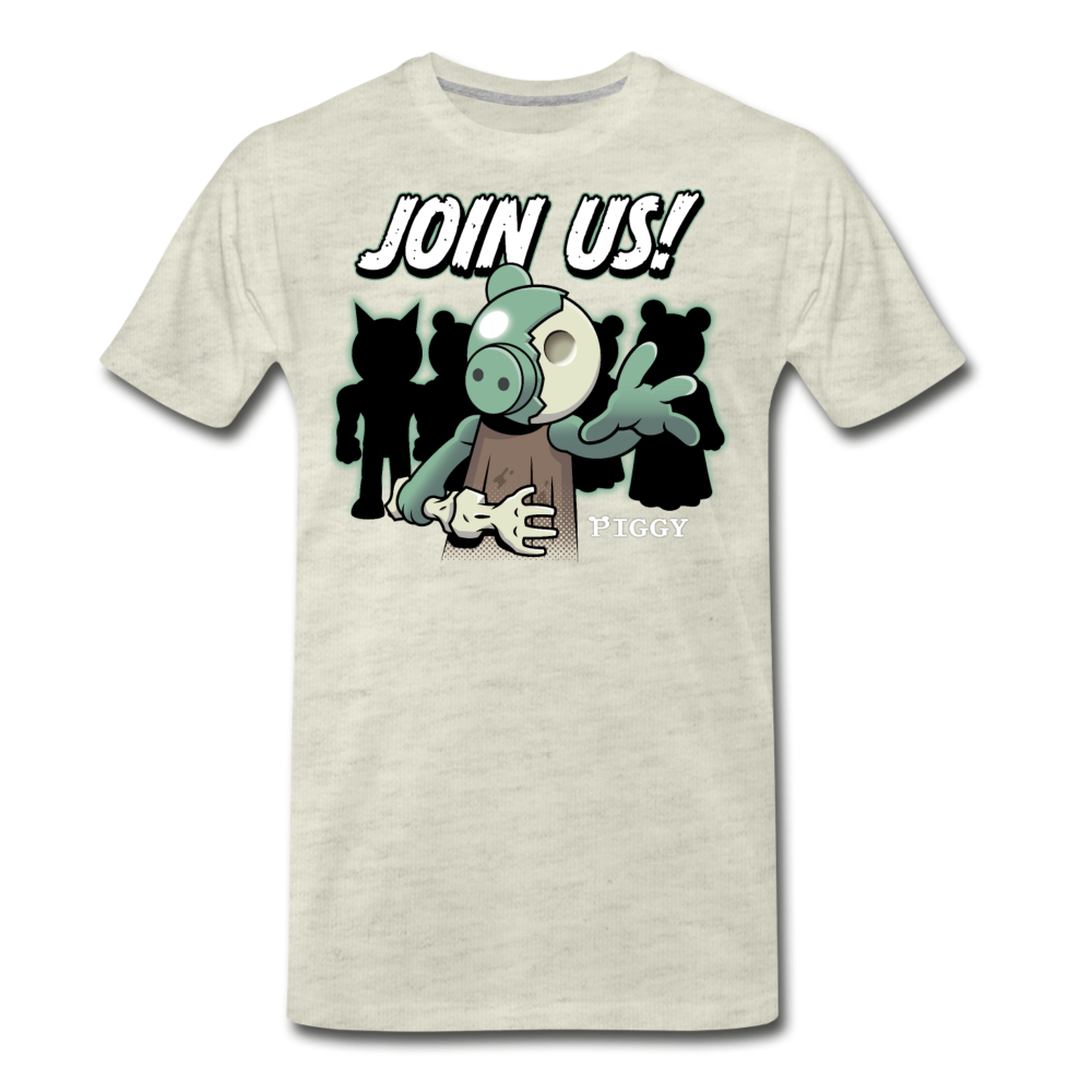 Piggy Join Us! T-Shirt (Mens) - heather oatmeal