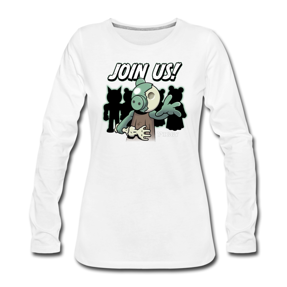 Piggy Join Us! Long-Sleeve T-Shirt (Womens) - white