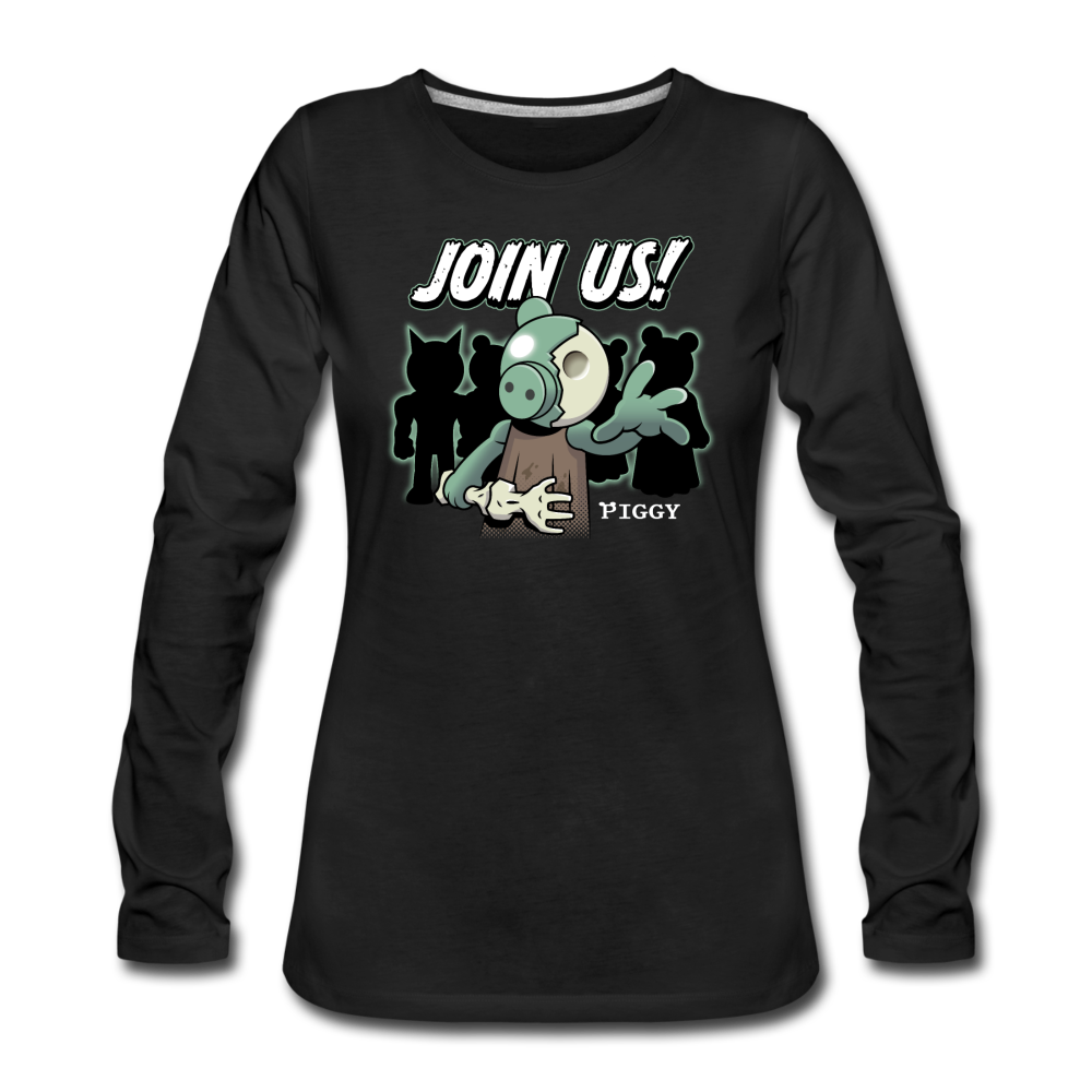 Piggy Join Us! Long-Sleeve T-Shirt (Womens) - black