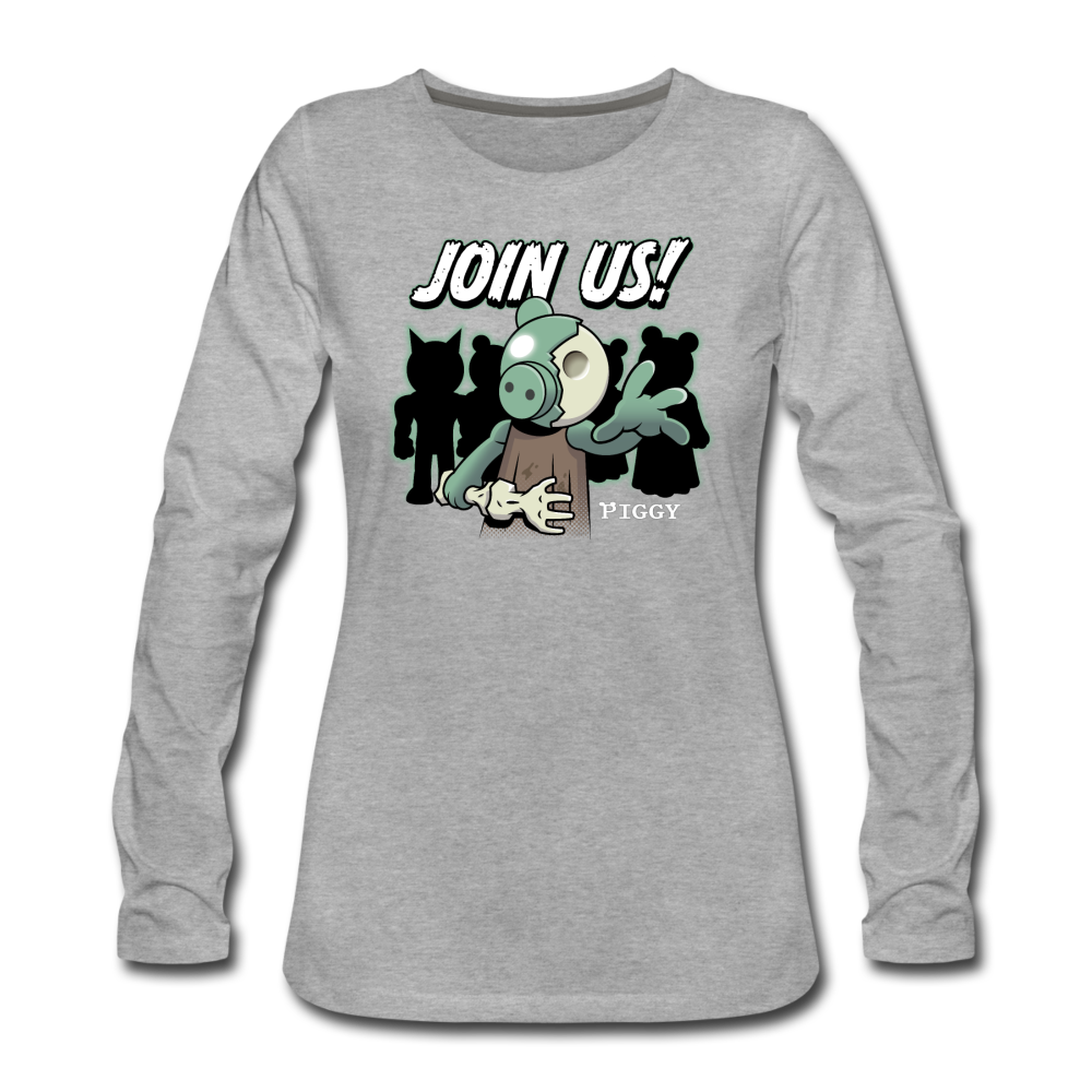 Piggy Join Us! Long-Sleeve T-Shirt (Womens) - heather gray