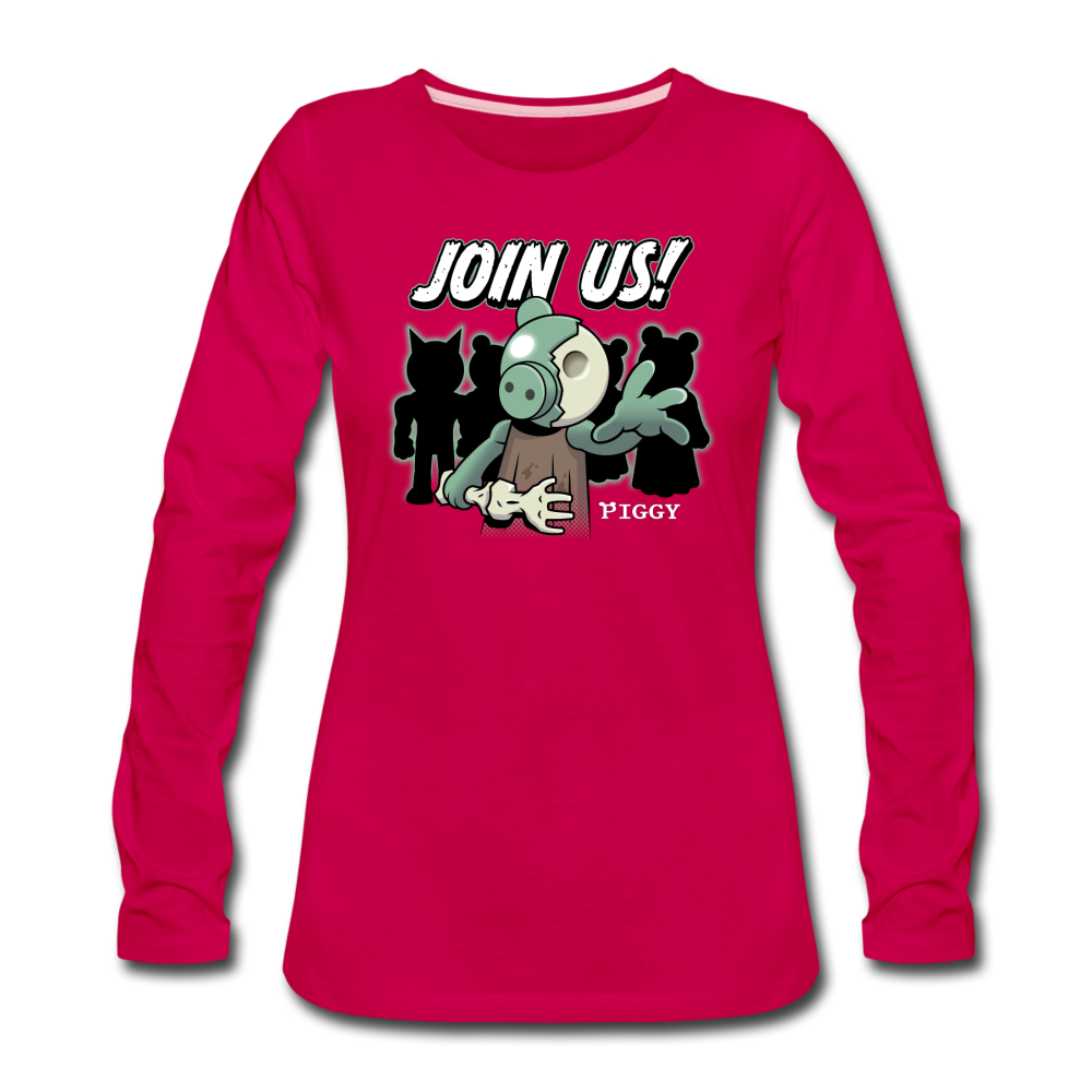 Piggy Join Us! Long-Sleeve T-Shirt (Womens) - dark pink