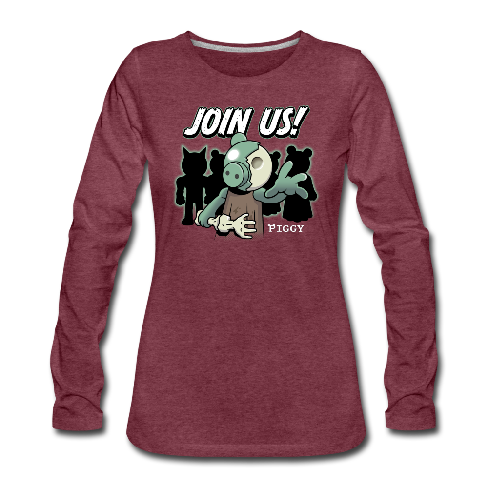 Piggy Join Us! Long-Sleeve T-Shirt (Womens) - heather burgundy