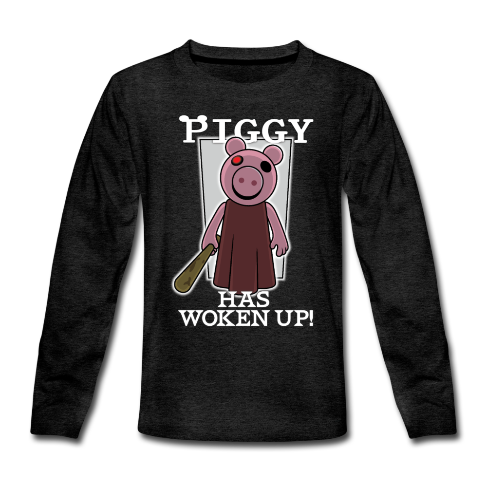 Piggy Has Woken Up Long-Sleeve T-Shirt - charcoal gray