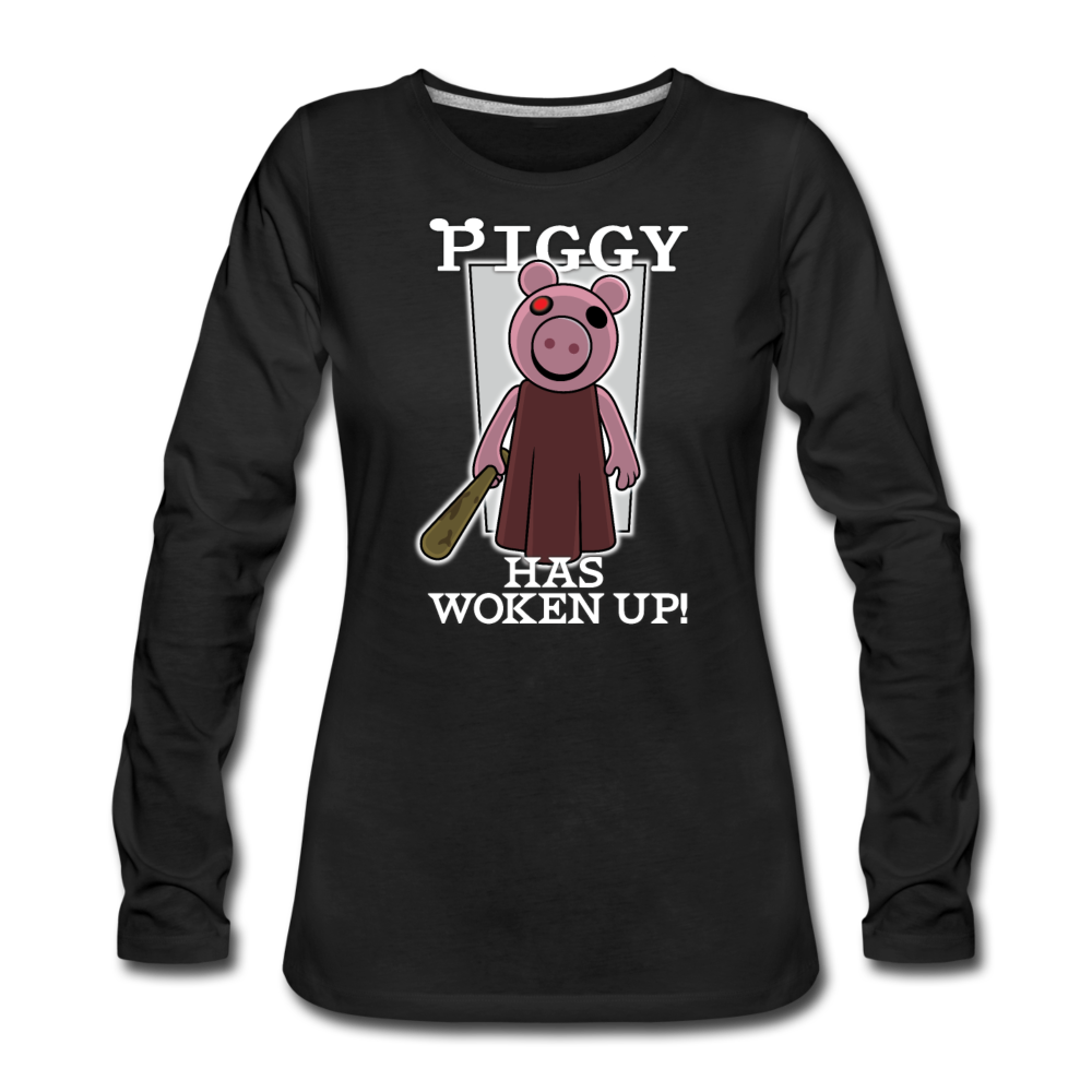 Piggy Has Woken Up Long-Sleeve T-Shirt (Womens) - black