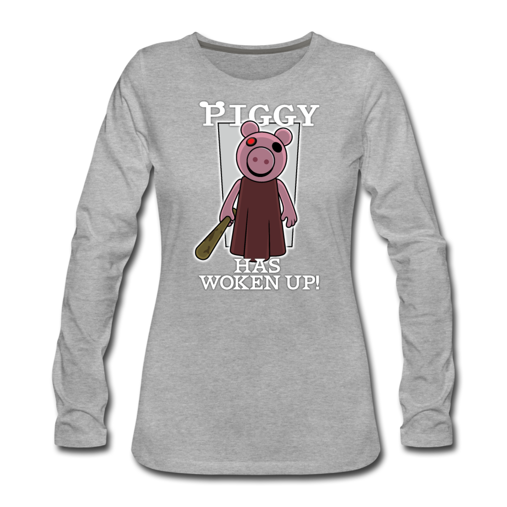 Piggy Has Woken Up Long-Sleeve T-Shirt (Womens) - heather gray