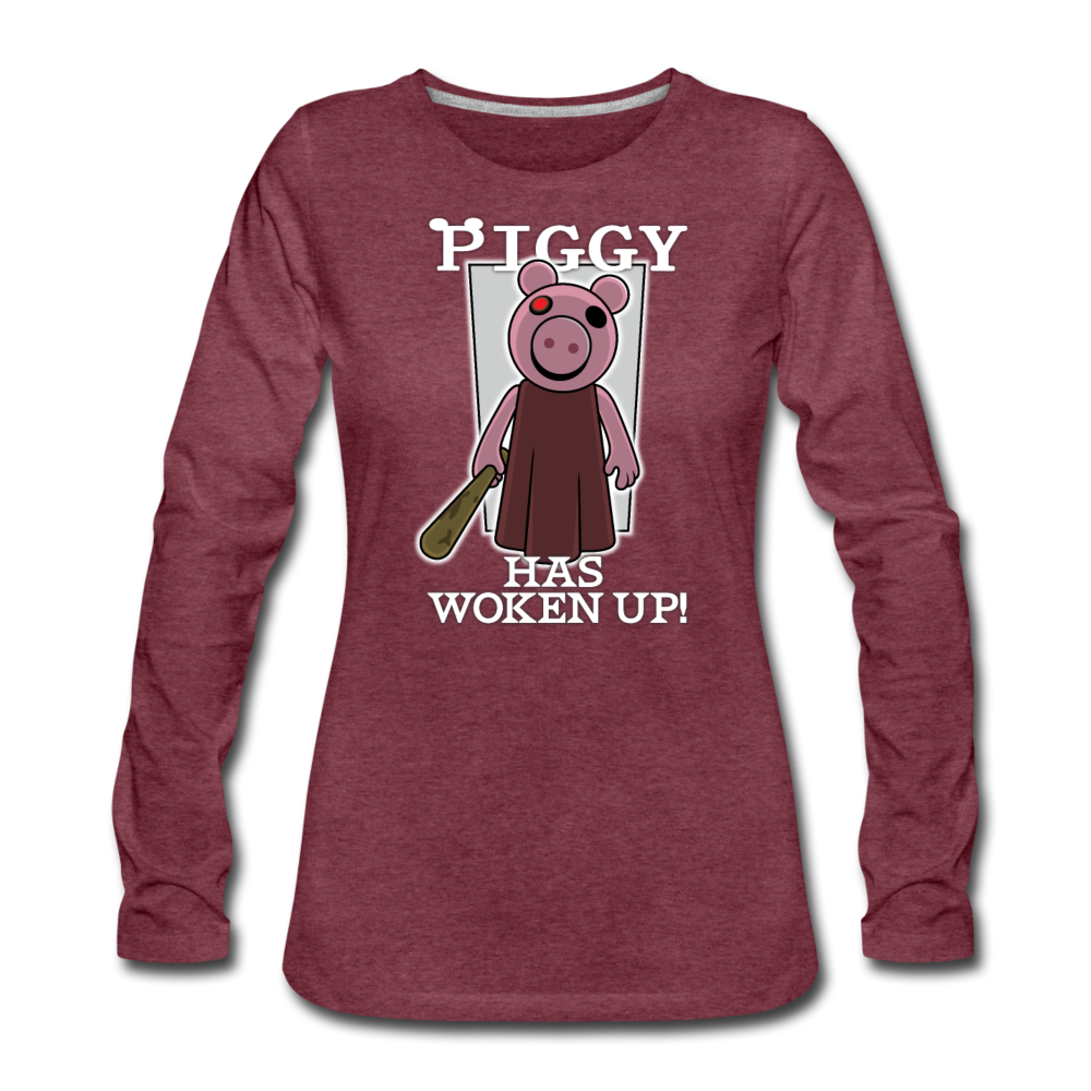 Piggy Has Woken Up Long-Sleeve T-Shirt (Womens) - heather burgundy