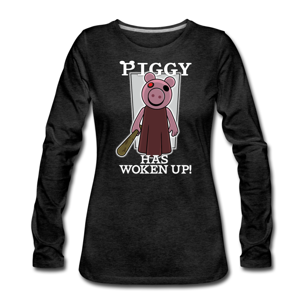 Piggy Has Woken Up Long-Sleeve T-Shirt (Womens) - charcoal gray