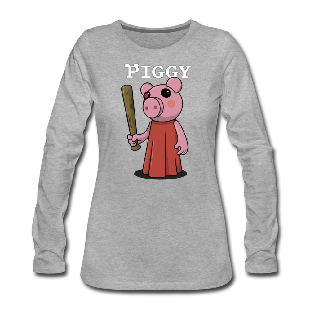 Piggy Logo Long Sleeve T-Shirt (Womens) - heather gray