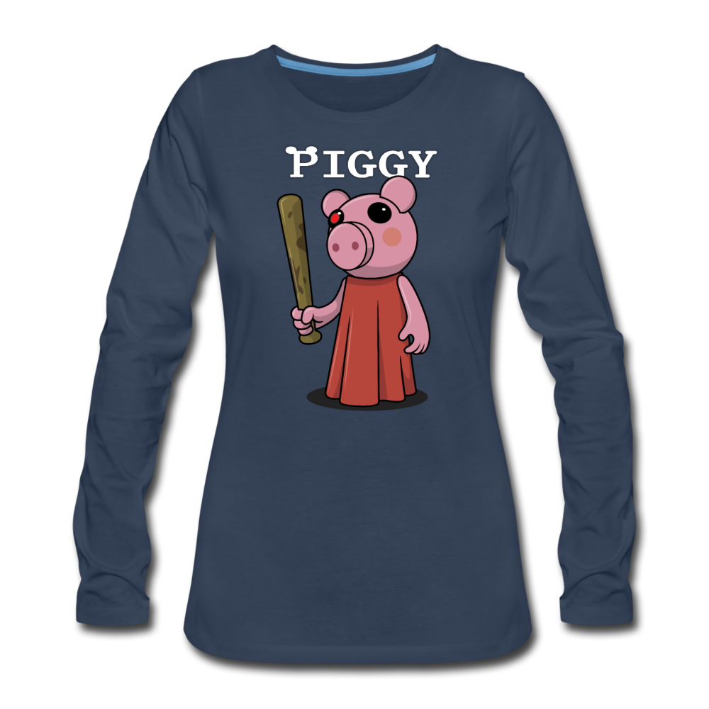 Piggy Logo Long Sleeve T-Shirt (Womens) - navy