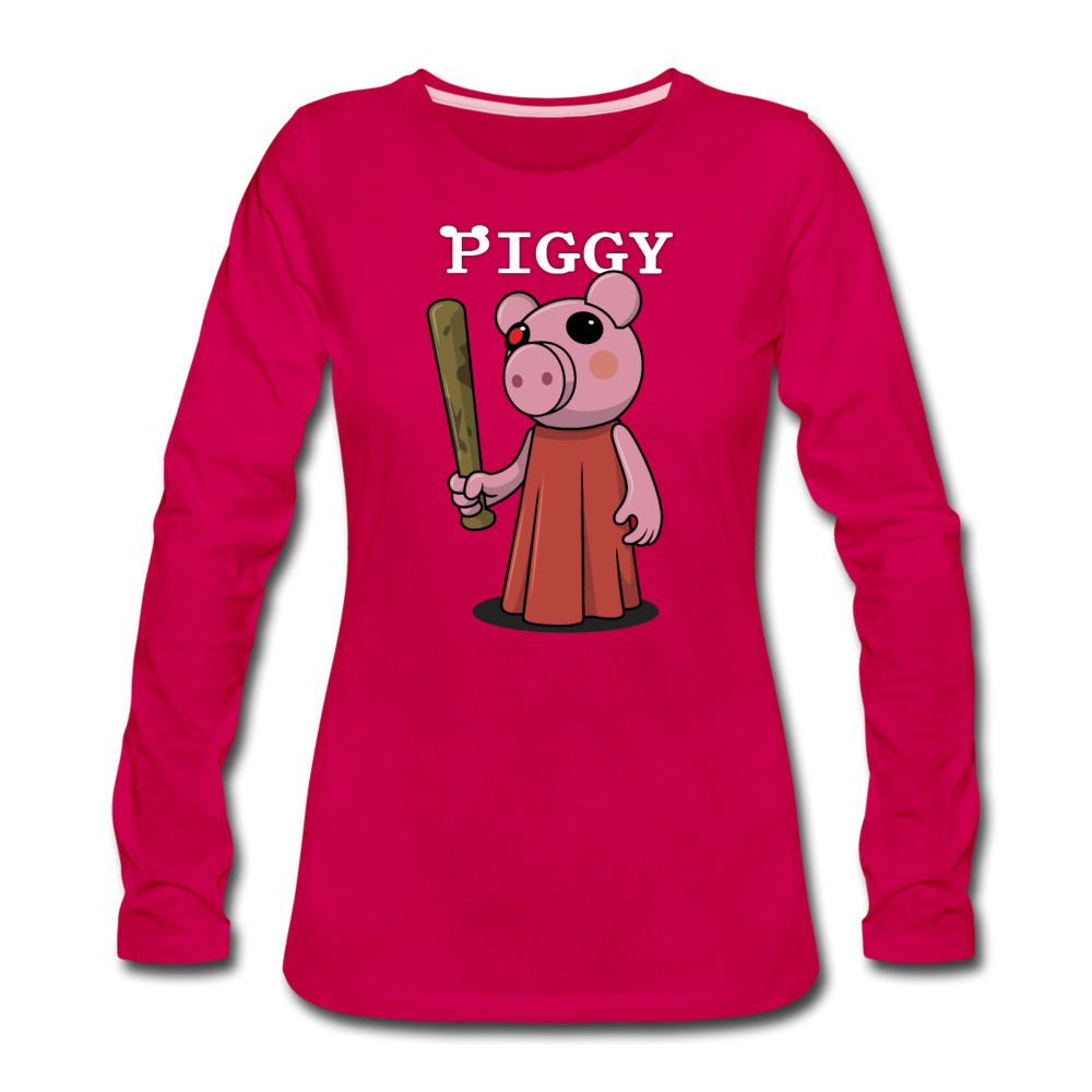 Piggy Logo Long Sleeve T-Shirt (Womens) - dark pink