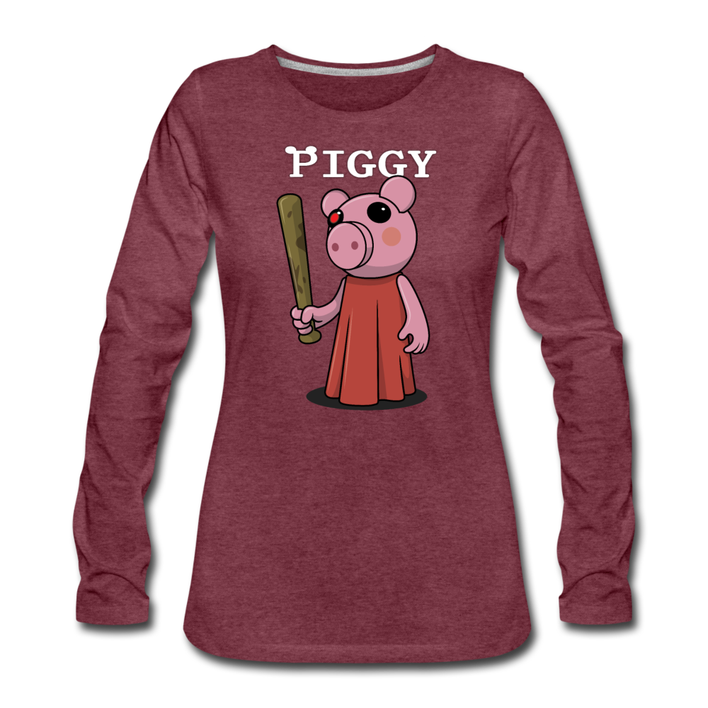 Piggy Logo Long Sleeve T-Shirt (Womens) - heather burgundy