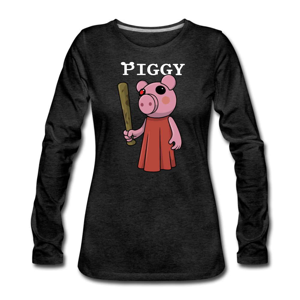 Piggy Logo Long Sleeve T-Shirt (Womens) - charcoal gray