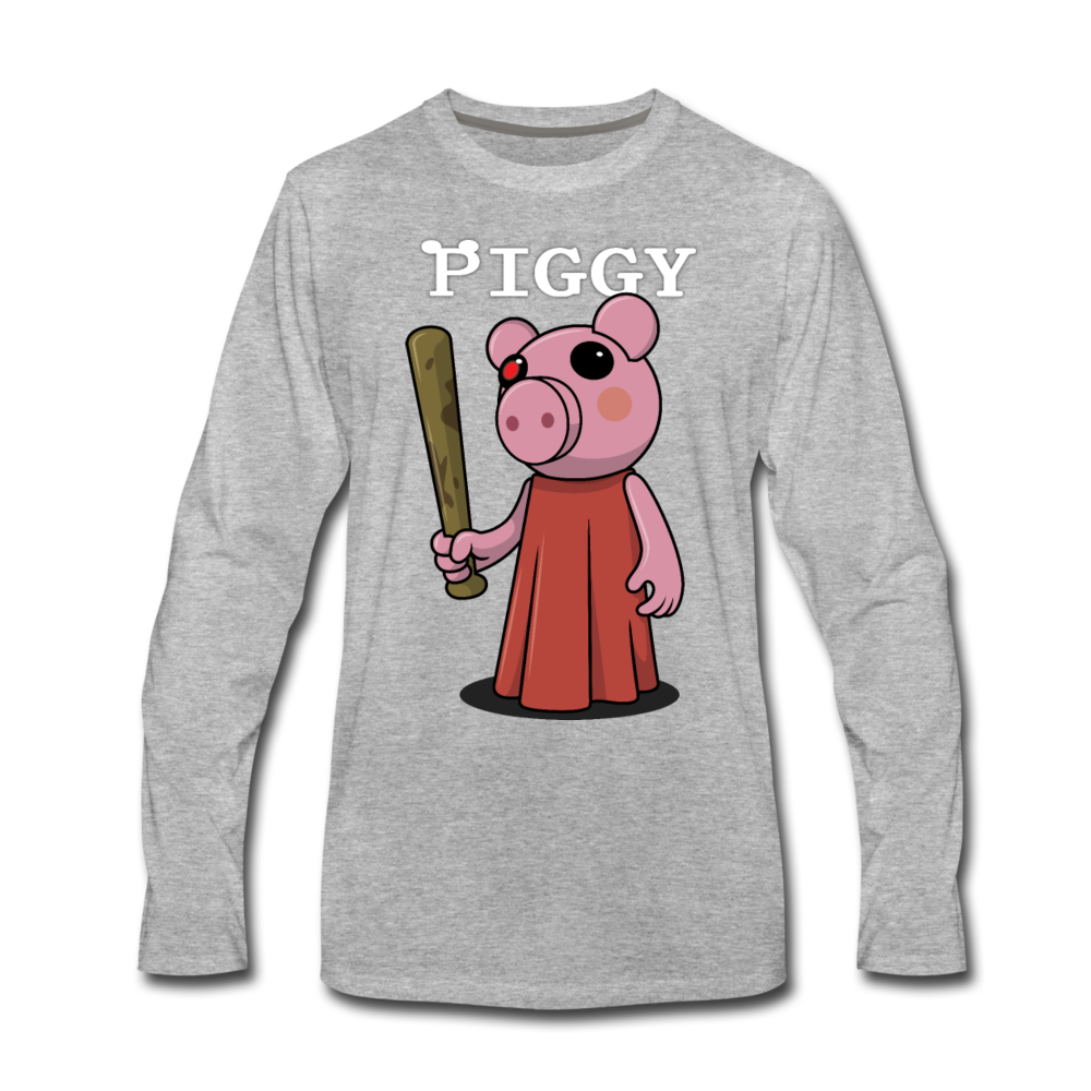 Piggy Logo Long Sleeve T-Shirt (Mens) - heather gray