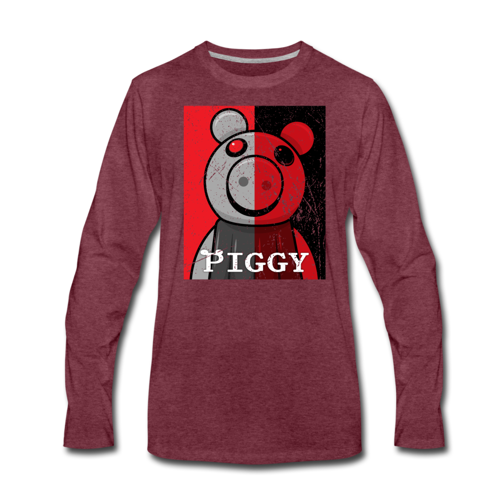 Split-Face Distressed [Exclusive] Long-Sleeve T-Shirt (Mens) - heather burgundy