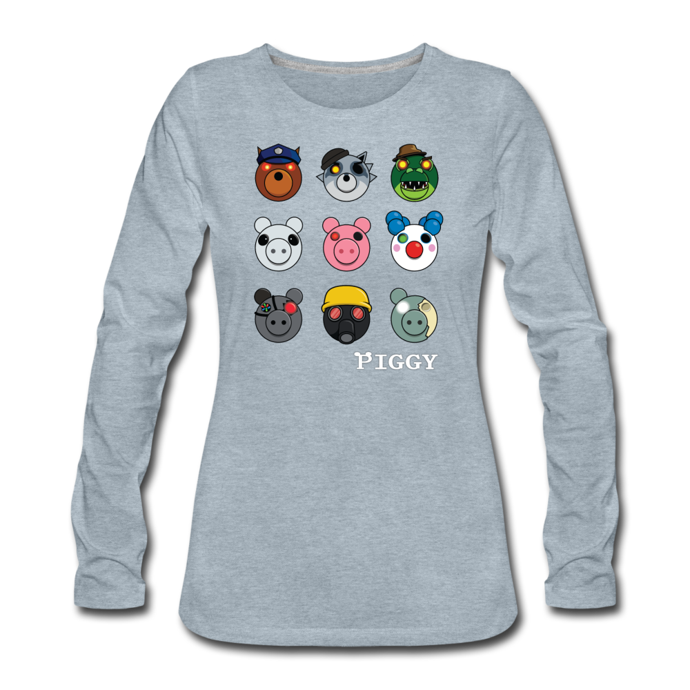 Infected Faces Long-Sleeve T-Shirt (Womens) - heather ice blue